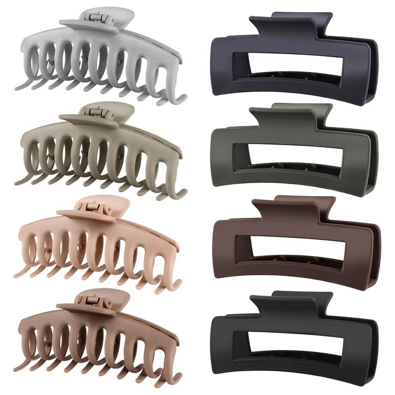 TOCESS Hair Claw Clips for Women, 8 Pack Large 4.33 Inch Jumbo Strong Hold Claw Clip Set for Thick, Thin, Long, Curly Hair, Big Neutral Matte Non-Slip Rectangle Clamps for Girls - Image 1