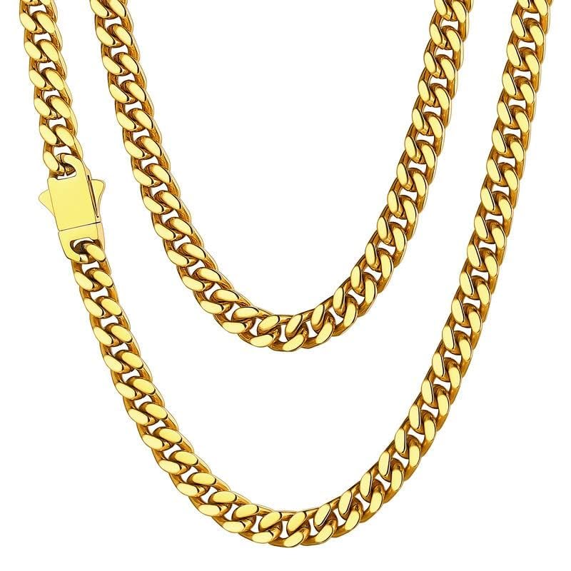 ChainsHouse Mens Cuban Link Chain, Gold Plated Miami Cuban Chain Necklace for Men, 5mm Wide Hip Hop Mens Jewelry, 22" - Image 1