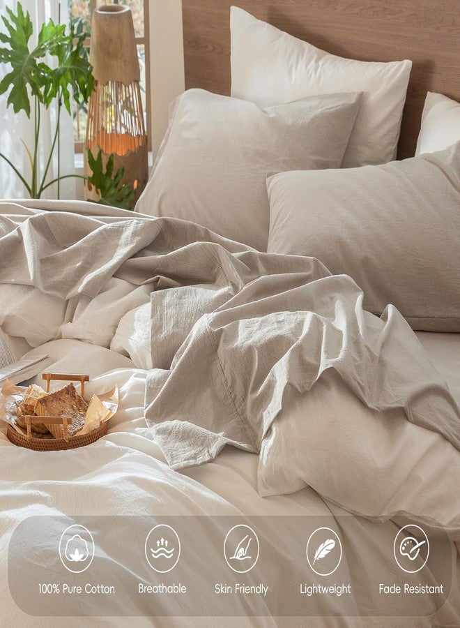 MooMee Bedding Sheet Set 100% Washed Cotton Linen Like Textured Breathable Durable Soft Comfy (Heathered Tannish Linen Grey, California King) - Image 4