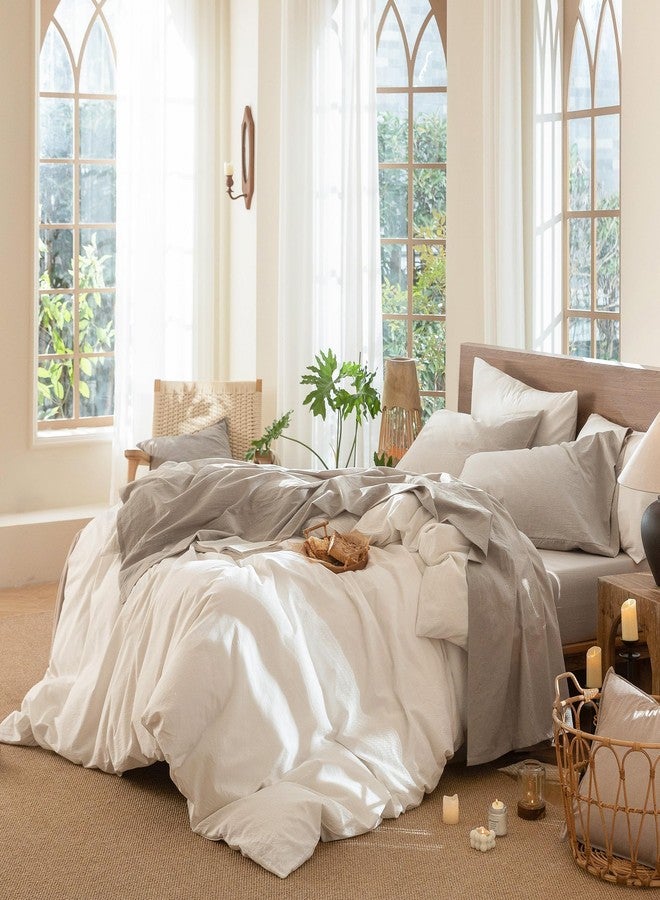 MooMee Bedding Sheet Set 100% Washed Cotton Linen Like Textured Breathable Durable Soft Comfy (Heathered Tannish Linen Grey, California King) - Image 3