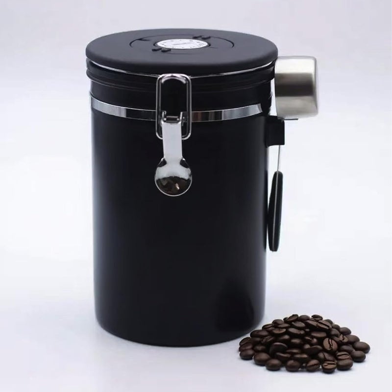 TacoMynxify Airtight Coffee Canister – 22oz Stainless Steel Coffee Container with 2 tbsp Scoop & Date Tracker, Black – Food Storage Jar for Beans, Tea & Pantry Essentials - Image 1