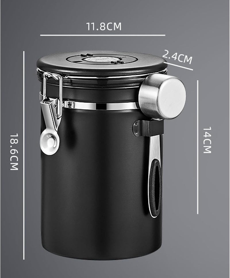 TacoMynxify Airtight Coffee Canister – 22oz Stainless Steel Coffee Container with 2 tbsp Scoop & Date Tracker, Black – Food Storage Jar for Beans, Tea & Pantry Essentials - Image 2