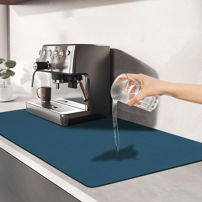 Hidak HotLive Dish Drying Mat for Kitchen Counter Heat Resistant Drainer Mats with Non slip Rubber Backed Hide Stain Kitchen Absorbent Draining Mat Easy to Clean Dish Rack Pad Dark Blue 60 x 40 Cm - Image 2