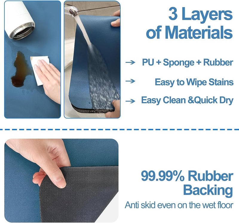 Hidak HotLive Dish Drying Mat for Kitchen Counter Heat Resistant Drainer Mats with Non slip Rubber Backed Hide Stain Kitchen Absorbent Draining Mat Easy to Clean Dish Rack Pad Dark Blue 60 x 40 Cm - Image 3