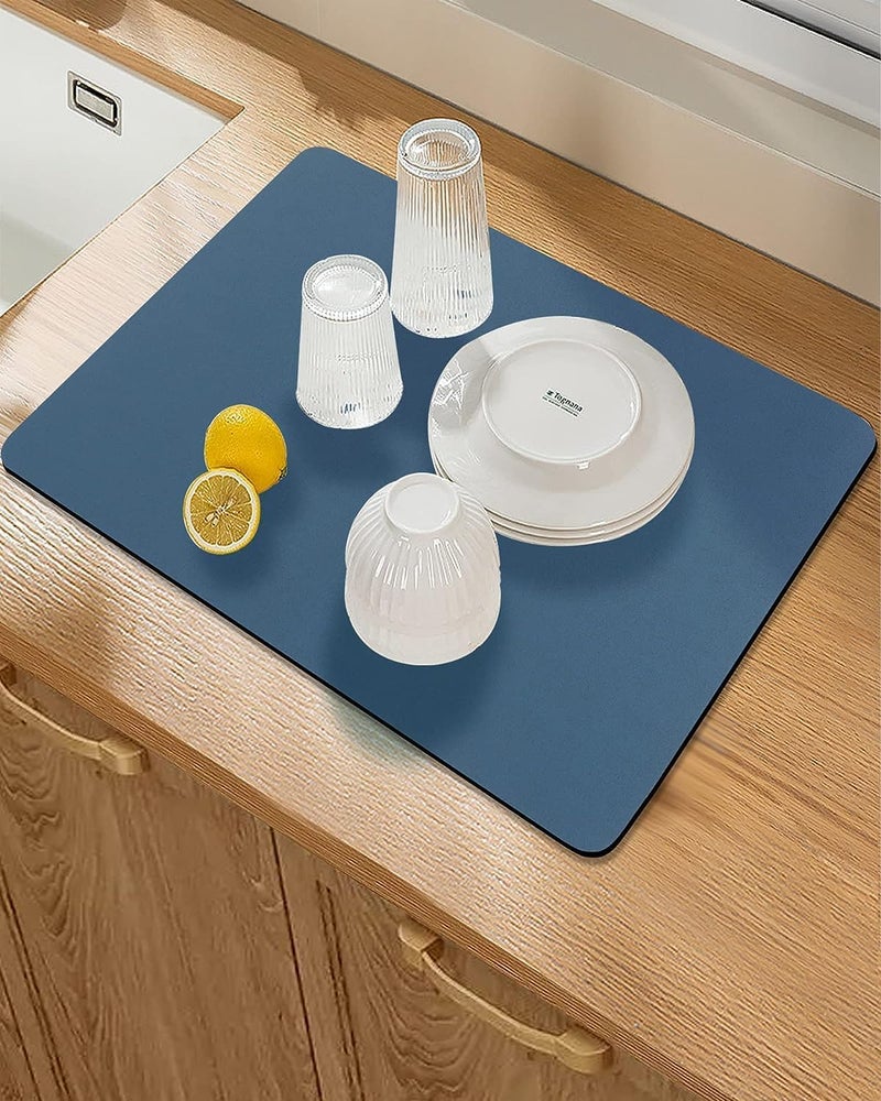Hidak HotLive Dish Drying Mat for Kitchen Counter Heat Resistant Drainer Mats with Non slip Rubber Backed Hide Stain Kitchen Absorbent Draining Mat Easy to Clean Dish Rack Pad Dark Blue 60 x 40 Cm - Image 5