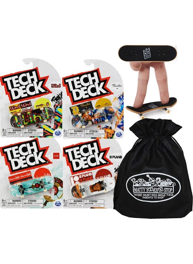 Tech Deck مجموعة لوحات أصابع Tech Deck 96 مم مع حقيبة تخزين Matty's Toy Stop - عبوة من 4 (أنماط متنوعة) - Image 1