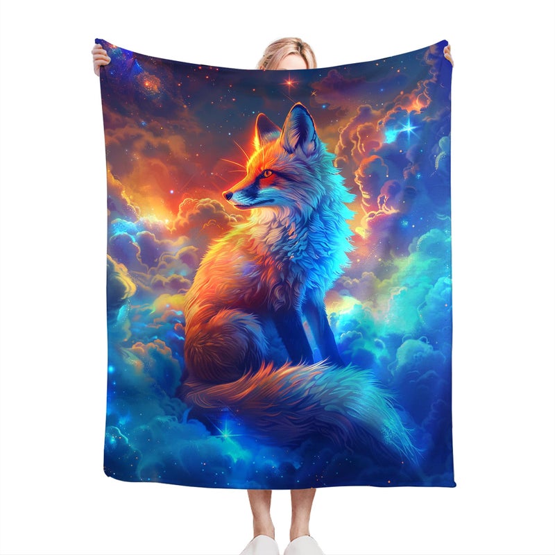 Tijuboni Fantasy Fox Blanket Fox in Space Throw Blanket Fox Gifts and Decor Fox Blanket for Girls Women Kids Adults Soft Warm Cozy Fleece Blanket for Couch Sofa Bed 50""x40"" - Image 2