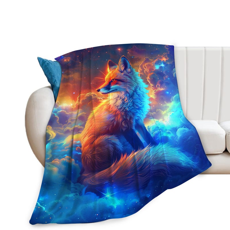 Tijuboni Fantasy Fox Blanket Fox in Space Throw Blanket Fox Gifts and Decor Fox Blanket for Girls Women Kids Adults Soft Warm Cozy Fleece Blanket for Couch Sofa Bed 50""x40"" - Image 1