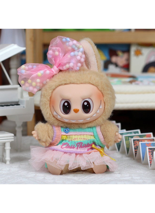 Clothes Only] Second Generation Blind Box Labubu Doll Vinyl Pendant Labubu Collection Sitting Party Clothes-Color:Rainbow Jumpsuit + Headwear-Height:Special Baby Cloth Cloth For The Second Generation (excluding Baby)  - Image 1
