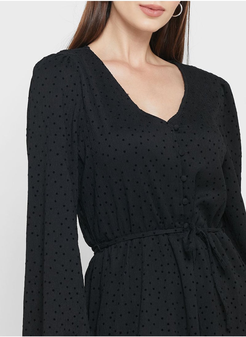 ONLY - Puff Sleeve Button Detail Dress - Image 1