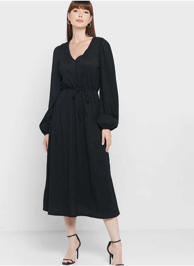 ONLY - Puff Sleeve Button Detail Dress - Image 1