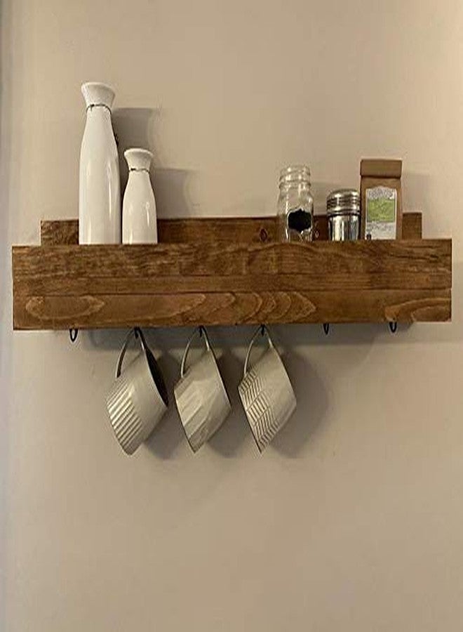 Vm decor Solid Wood Rustic Coffee Mug Shelf Wooden Coffee Mug Rack/Holder with Spice Rack Brown - Image 1