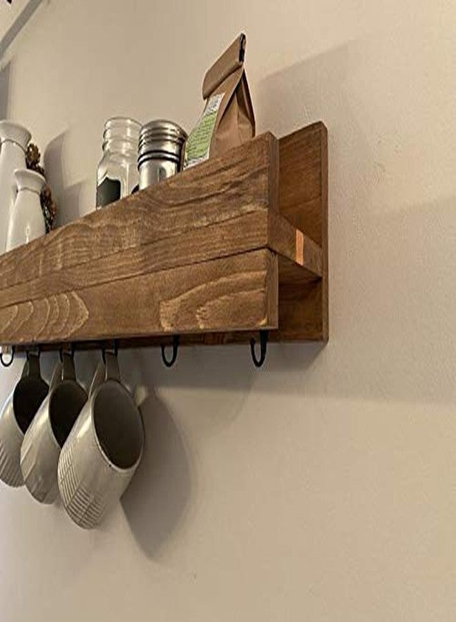 Vm decor Solid Wood Rustic Coffee Mug Shelf Wooden Coffee Mug Rack/Holder with Spice Rack Brown - Image 3