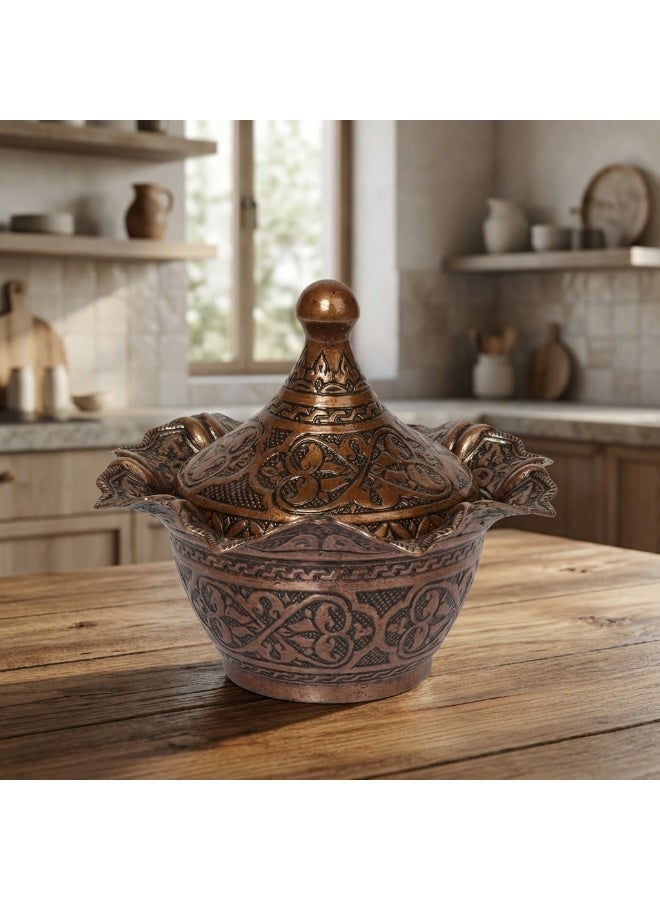 سكرية نحاس بالطراز العثماني مع غطاء وتصميم أنيق، صناعة تركية - Image 3