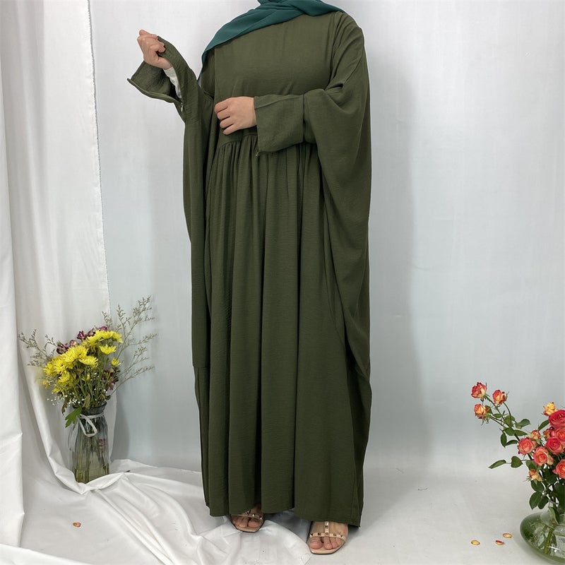monica fashion Elegant Batwing Sleeve Dress with Inner Waistband - Fashionable Muslim Kaftan - Image 1