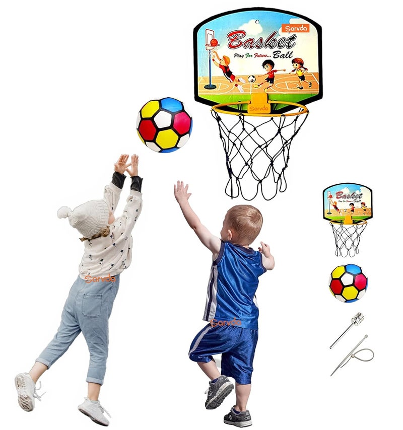 Sarvda Basket Ball for Kids Toys for Boys and Girls Basketball Portable Set with Hanging Board, Ring Net, Indoor and Outdoor Games Good Pastime Birthday & Return Gift Set Standard - Image 1