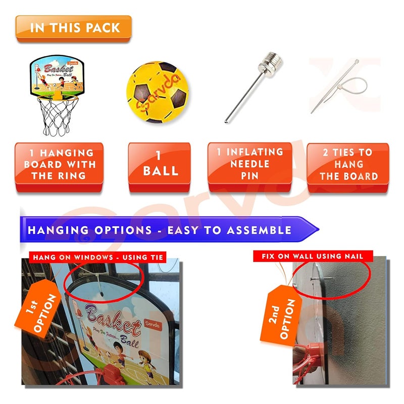 Sarvda Basket Ball for Kids Toys for Boys and Girls Basketball Portable Set with Hanging Board, Ring Net, Indoor and Outdoor Games Good Pastime Birthday & Return Gift Set Standard - Image 2