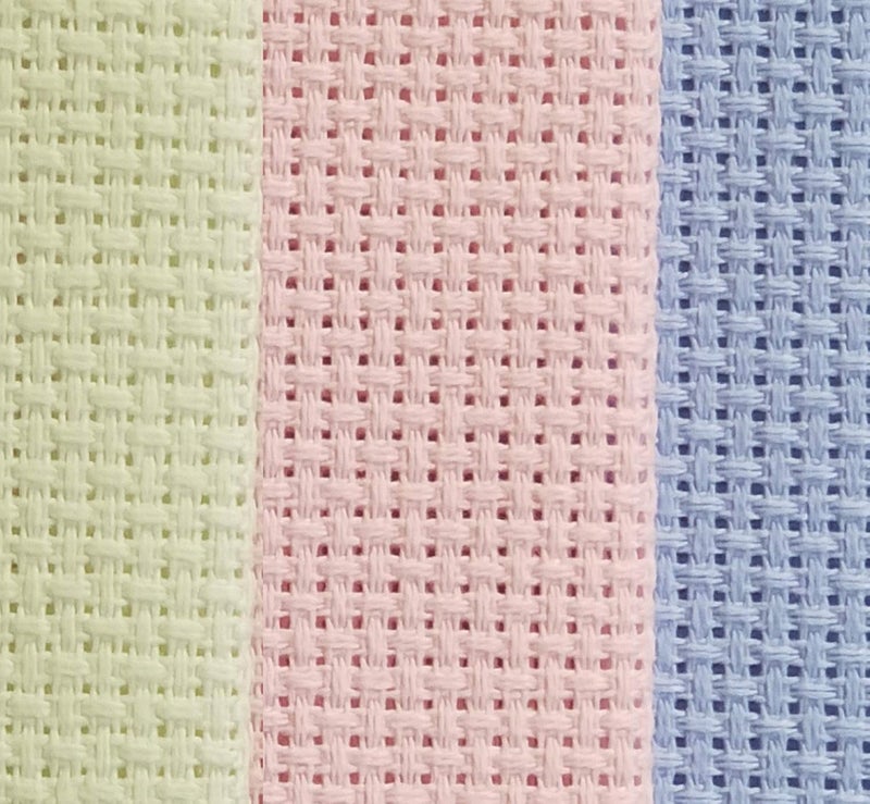 KCS 3 pc of 12" x 18" 14CT Counted Cotton Aida Cloth Cross Stitch Fabric (Light Blue+Pink+Light Green) - Image 1
