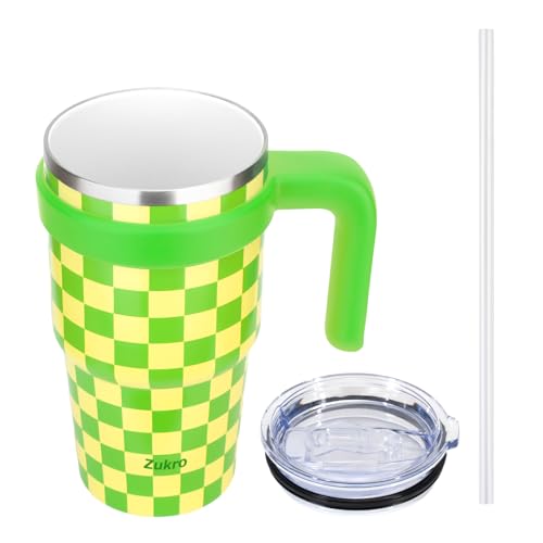Zukro 20 oz Tumbler with Handle, Lid and Straw, Ceramic Lined, Double-Walled Vacuum Insulated Stainless Steel Coffee Cups for Home/Office/Work, Travel Mug for Hot and Cold Drinks, BPA-Free - Image 1