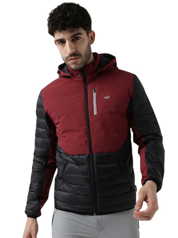 Wildcraft Men Nylon Standard Length Stylish Down Innovation Minu Winter Jacket Full Sleeve (L,Maron_Blk), Assorted - Image 1