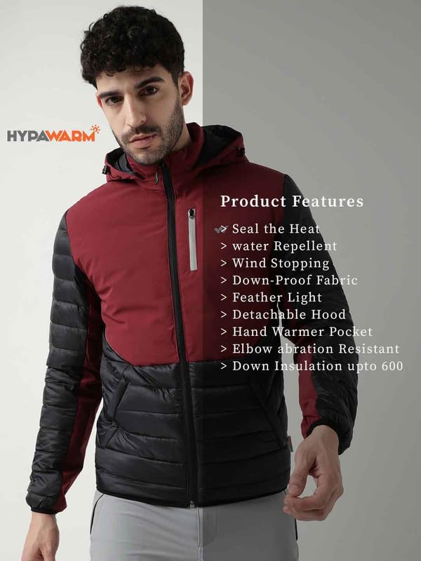 Wildcraft Men Nylon Standard Length Stylish Down Innovation Minu Winter Jacket Full Sleeve (L,Maron_Blk), Assorted - Image 3