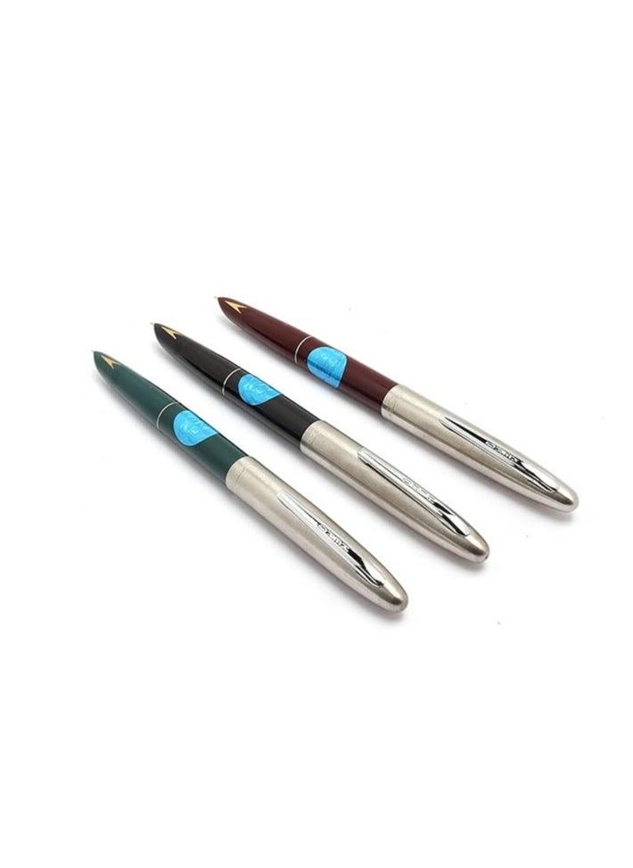 Success Stationery Success Stationery Hero Pen Original Fountain Ink Pen Smooth Iridium Tip Nib Refillable Gold Arrow Pattern Model 329 Silver Trim Cap Black Green Maroon - Pack of 3  - Image 1