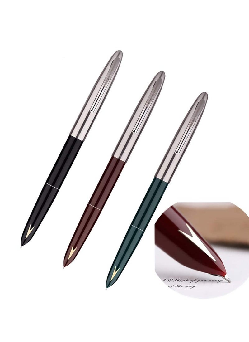 Success Stationery Success Stationery Hero Pen Original Fountain Ink Pen Smooth Iridium Tip Nib Refillable Gold Arrow Pattern Model 329 Silver Trim Cap Black Green Maroon - Pack of 3  - Image 2