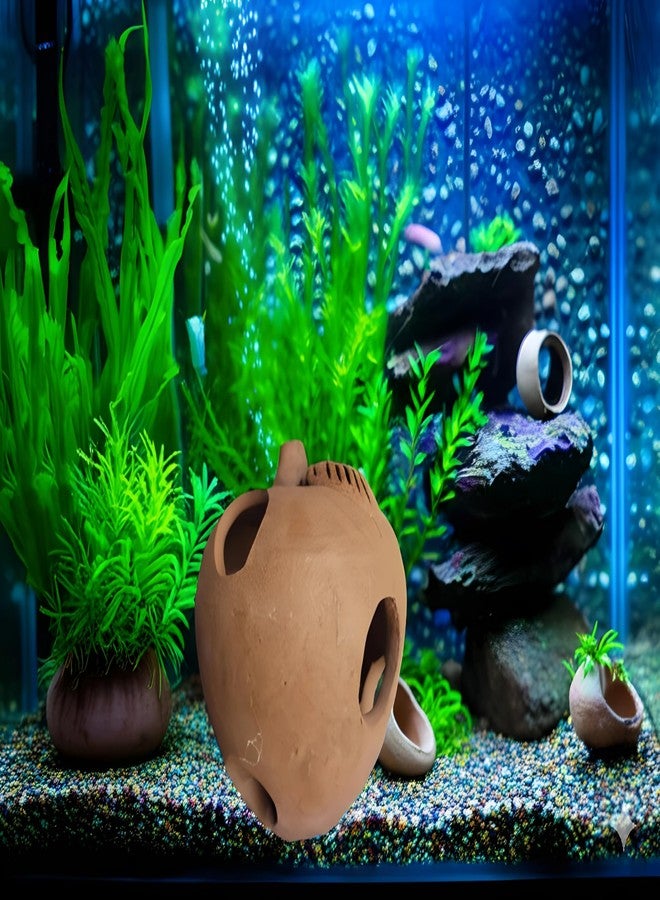 RUKDA Terracotta Aquarium Decoration - Fish Tank Cave Shelter, Ideal Breeding Hideout for Betta Fish, Shrimp, Goldfish, and Small Reptiles - Eco-Friendly & Safe (TerraRetreat Sphere) - Image 1
