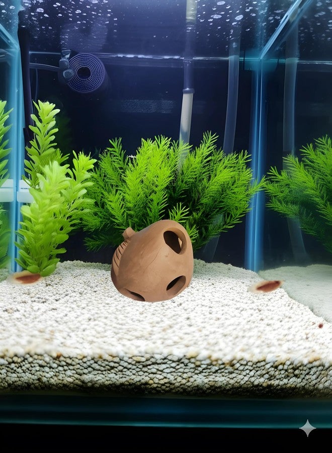 RUKDA Terracotta Aquarium Decoration - Fish Tank Cave Shelter, Ideal Breeding Hideout for Betta Fish, Shrimp, Goldfish, and Small Reptiles - Eco-Friendly & Safe (TerraRetreat Sphere) - Image 3