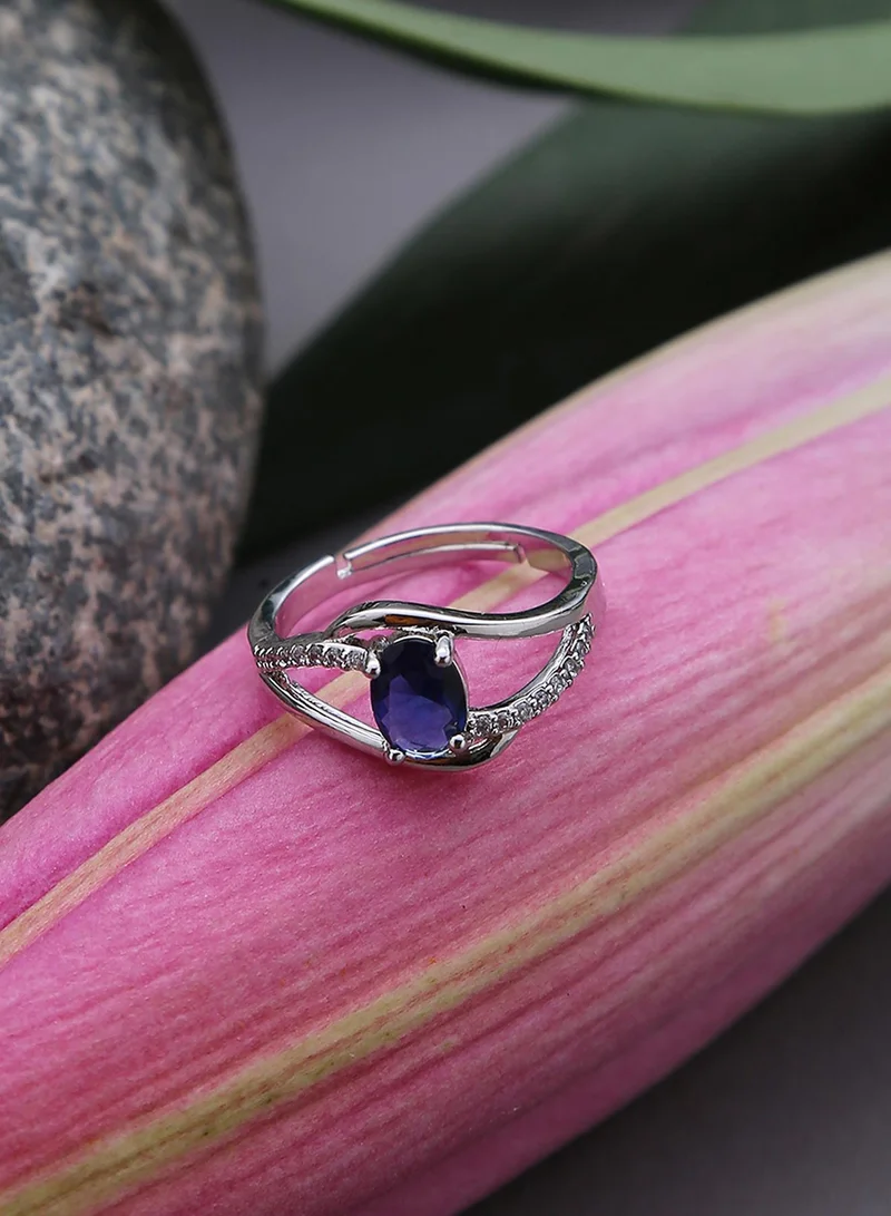 سوهي Blue Stone-Studded Designer Minimal Artificial Finger Ring Jewellery