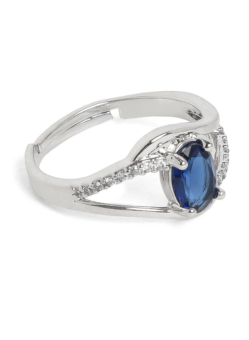 SOHI Blue Stone-Studded Designer Minimal Artificial Finger Ring Jewellery