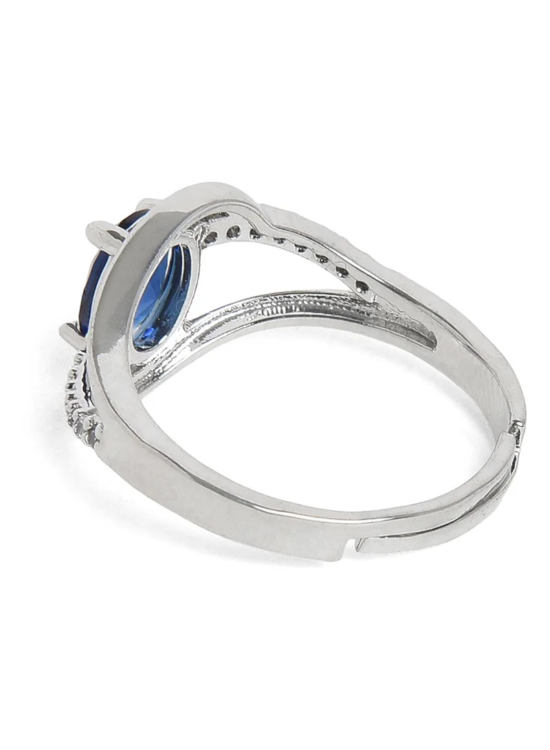 SOHI Blue Stone-Studded Designer Minimal Artificial Finger Ring Jewellery