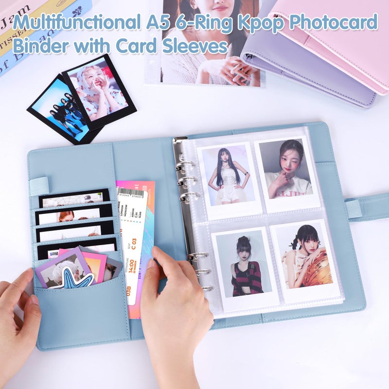 Antner A5 Kpop Photocard Binder 6-Ring Card Collector Album with 40 Pack Card Sleeves, PU Leather Photocard Holder Book with Multi-Size Photo Protectors for Organizing Trading Cards, Airy Blue - Image 3