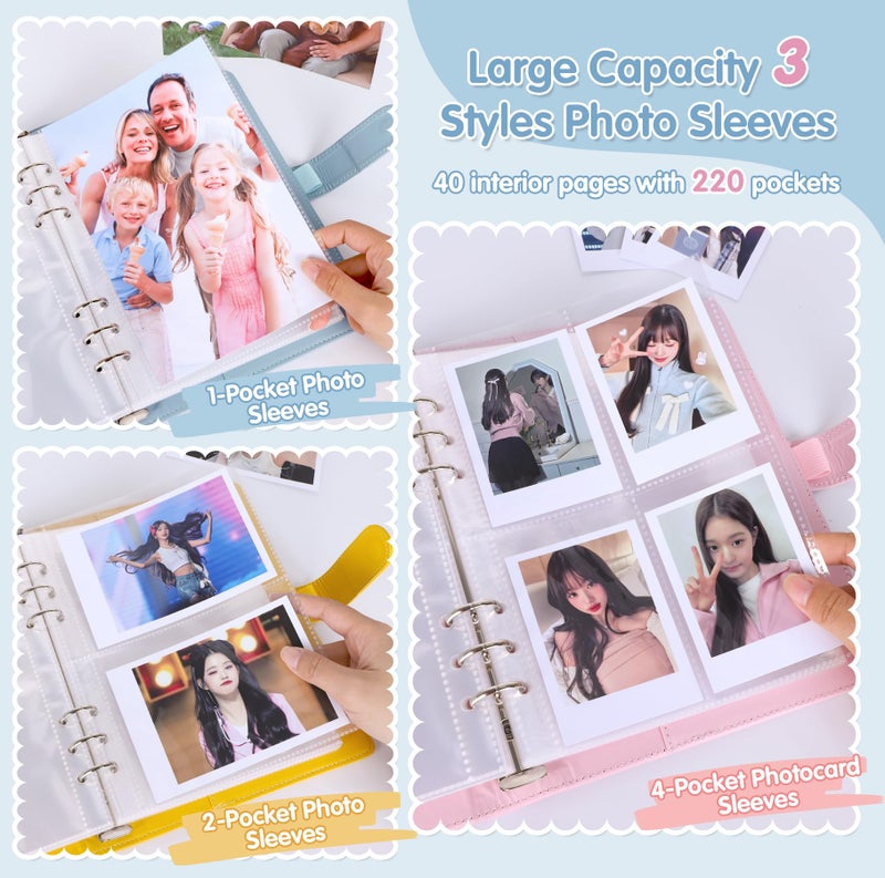Antner A5 Kpop Photocard Binder 6-Ring Card Collector Album with 40 Pack Card Sleeves, PU Leather Photocard Holder Book with Multi-Size Photo Protectors for Organizing Trading Cards, Airy Blue - Image 4