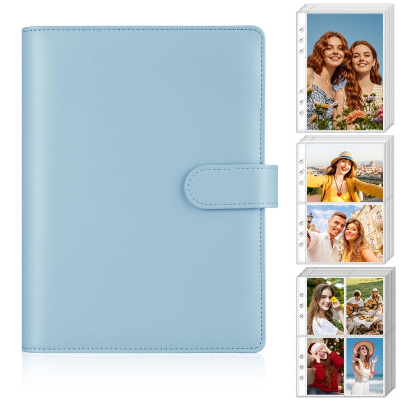 Antner A5 Kpop Photocard Binder 6-Ring Card Collector Album with 40 Pack Card Sleeves, PU Leather Photocard Holder Book with Multi-Size Photo Protectors for Organizing Trading Cards, Airy Blue - Image 1