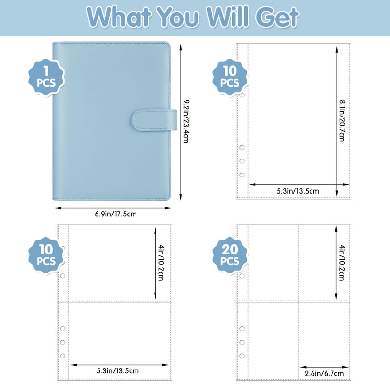Antner A5 Kpop Photocard Binder 6-Ring Card Collector Album with 40 Pack Card Sleeves, PU Leather Photocard Holder Book with Multi-Size Photo Protectors for Organizing Trading Cards, Airy Blue - Image 2