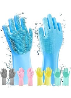 VELTO ENTERPRISES VELTO ENTERPRISES Silicone Hand Gloves for Kitchen Dishwashing Pet GroomingHeatResistant Reusable Cleaning Gloves with Scrub Bristles Great for Washing Dish Car Bathroom 1 Pair 