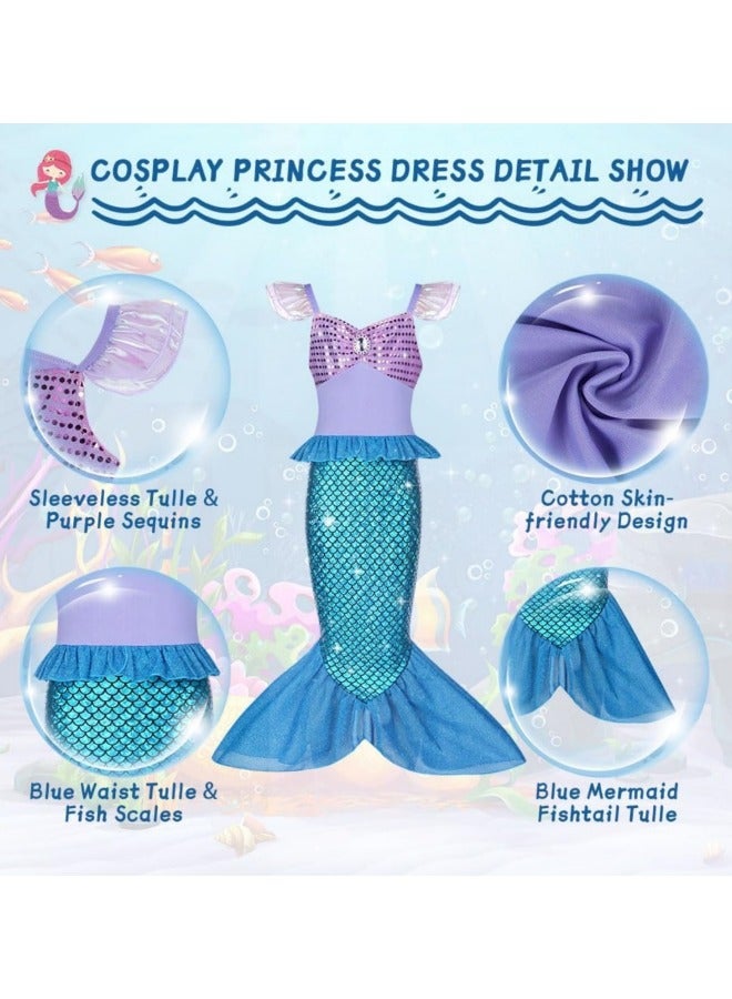 GGEROU Mermaid Princess Dress Up,Girls Mermaid Dress,Girls Party Cosplay,Princess Birthday Dress,Kids Costume Cosplay,Mermaid Skirt+Accessories  - Image 4
