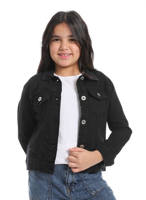 Plain Denim Girls Jacket_Black
