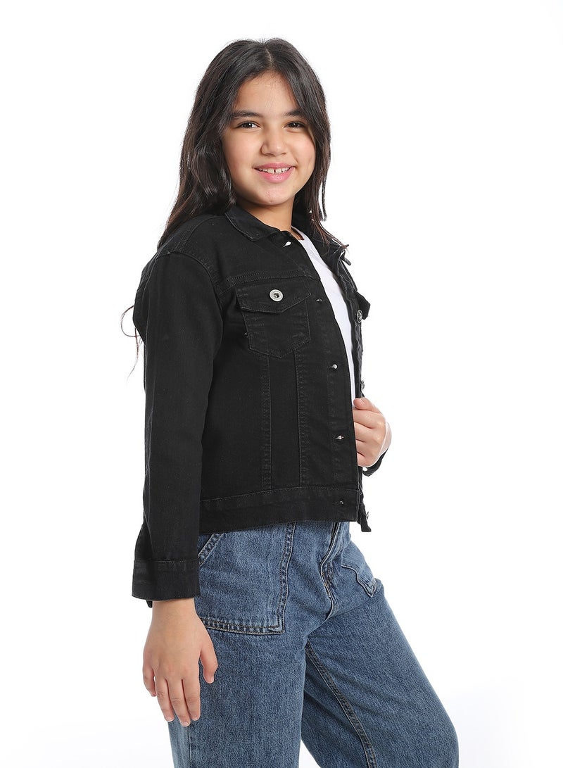 Andora Plain Denim Girls Jacket_Black - Image 2
