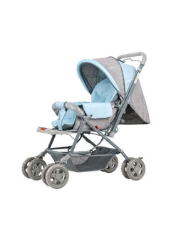 BABY PLUS Ultimate Comfort Reversible Baby Stroller - Lightweight, Foldable, Adjustable Seat with Canopy & Safety Belt for Newborns & Toddlers, 0-3 Years (BLUE)  - Image 1
