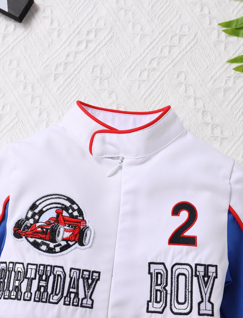 ODOLDI Fast One Birthday Outfit Baby Boy Race Car Outfit Race Car Driver Jumpsuit 2nd Cake Smash Photo Shoot Outfits Blue and white 2 Y 2-3 Years - Image 3
