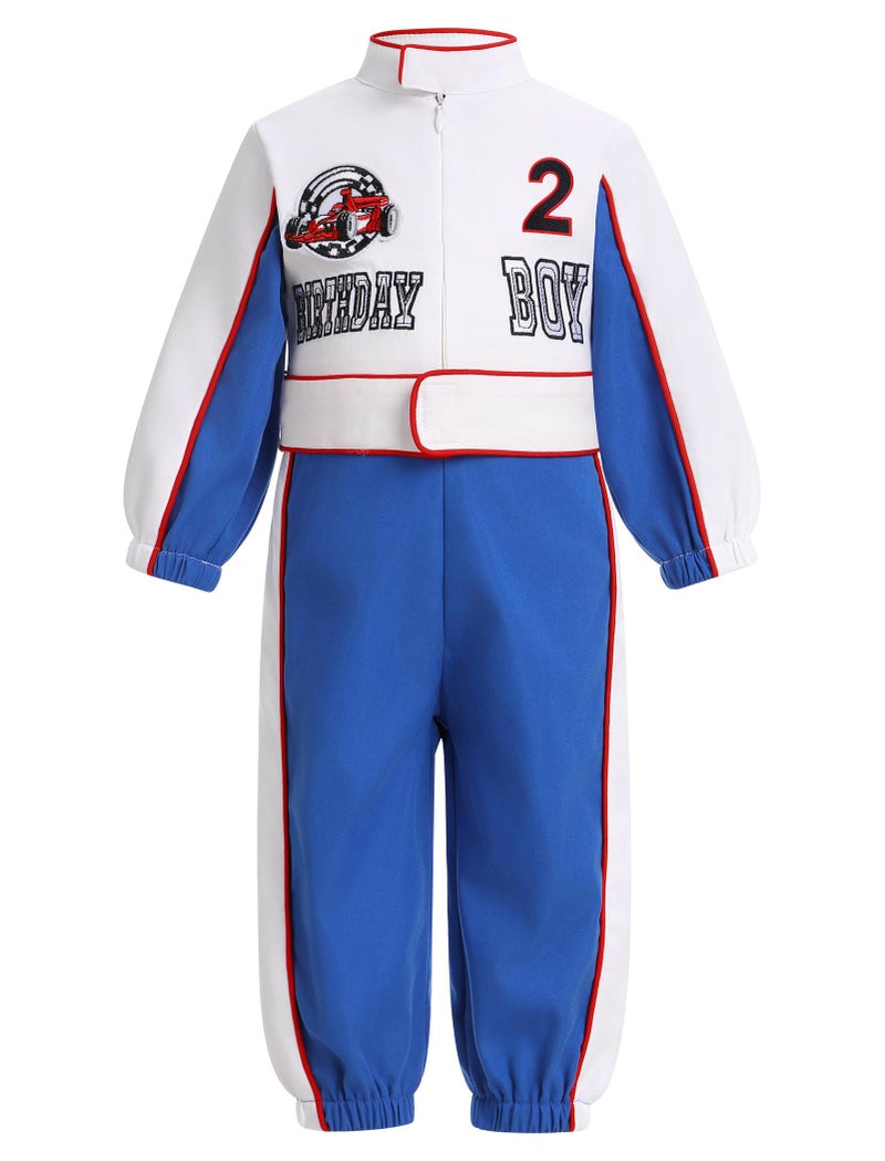 ODOLDI Fast One Birthday Outfit Baby Boy Race Car Outfit Race Car Driver Jumpsuit 2nd Cake Smash Photo Shoot Outfits Blue and white 2 Y 2-3 Years - Image 1