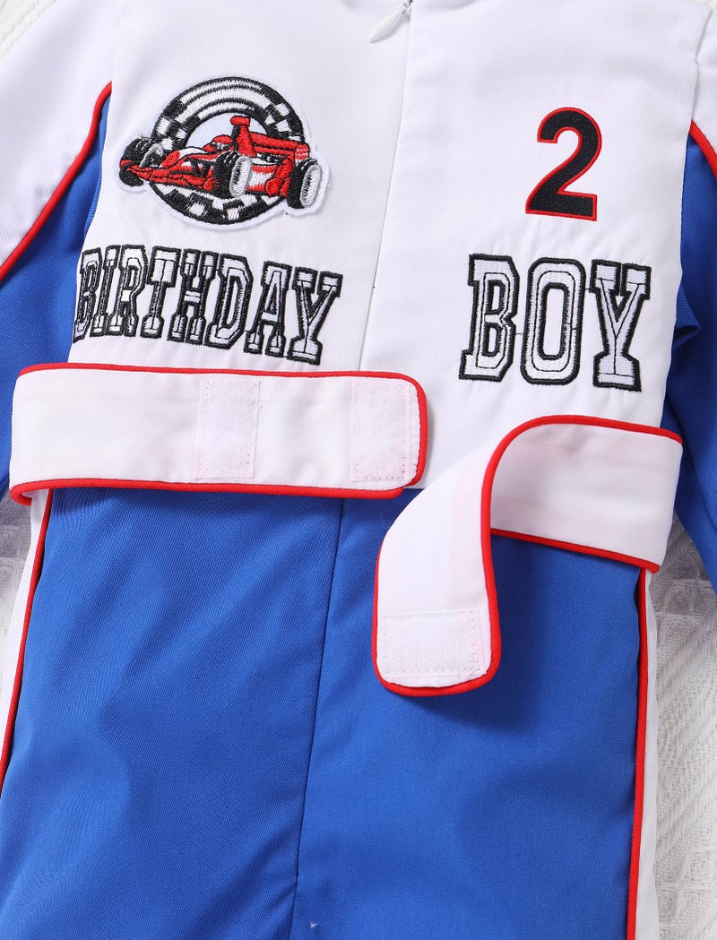 ODOLDI Fast One Birthday Outfit Baby Boy Race Car Outfit Race Car Driver Jumpsuit 2nd Cake Smash Photo Shoot Outfits Blue and white 2 Y 2-3 Years - Image 4