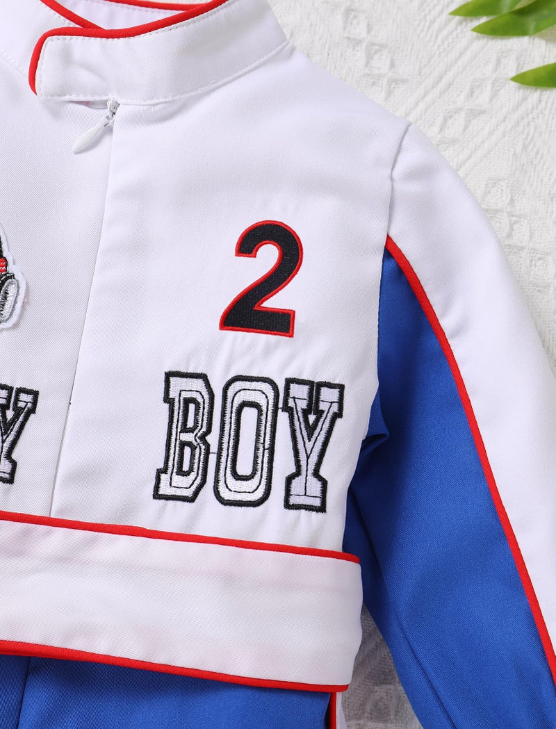 ODOLDI Fast One Birthday Outfit Baby Boy Race Car Outfit Race Car Driver Jumpsuit 2nd Cake Smash Photo Shoot Outfits Blue and white 2 Y 2-3 Years - Image 5