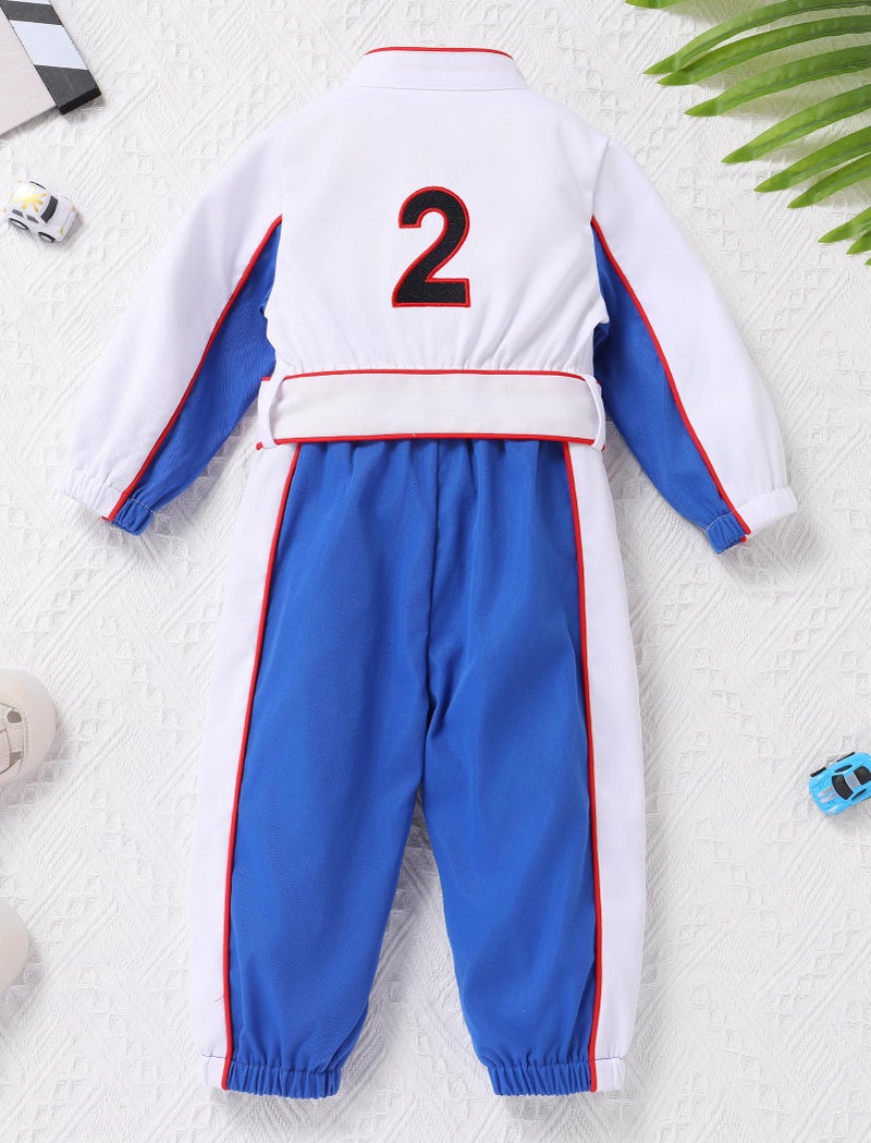 ODOLDI Fast One Birthday Outfit Baby Boy Race Car Outfit Race Car Driver Jumpsuit 2nd Cake Smash Photo Shoot Outfits Blue and white 2 Y 2-3 Years - Image 2