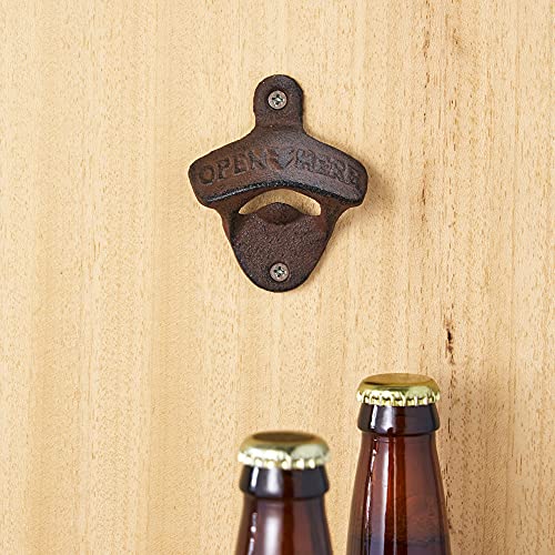 Twine Wall Mounted Bottle Opener with Open Here Slogan and Distressed Finish - Iron Bottle Opener, Brown, Set of 1 - Image 4