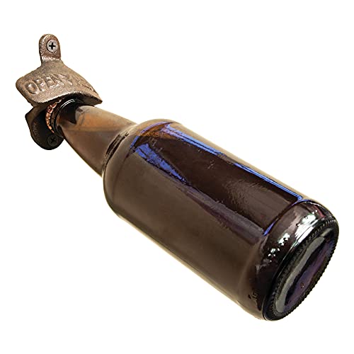 Twine Wall Mounted Bottle Opener with Open Here Slogan and Distressed Finish - Iron Bottle Opener, Brown, Set of 1 - Image 5