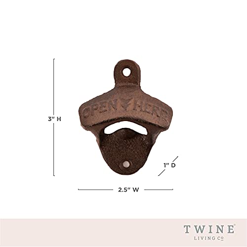 Twine Wall Mounted Bottle Opener with Open Here Slogan and Distressed Finish - Iron Bottle Opener, Brown, Set of 1 - Image 3