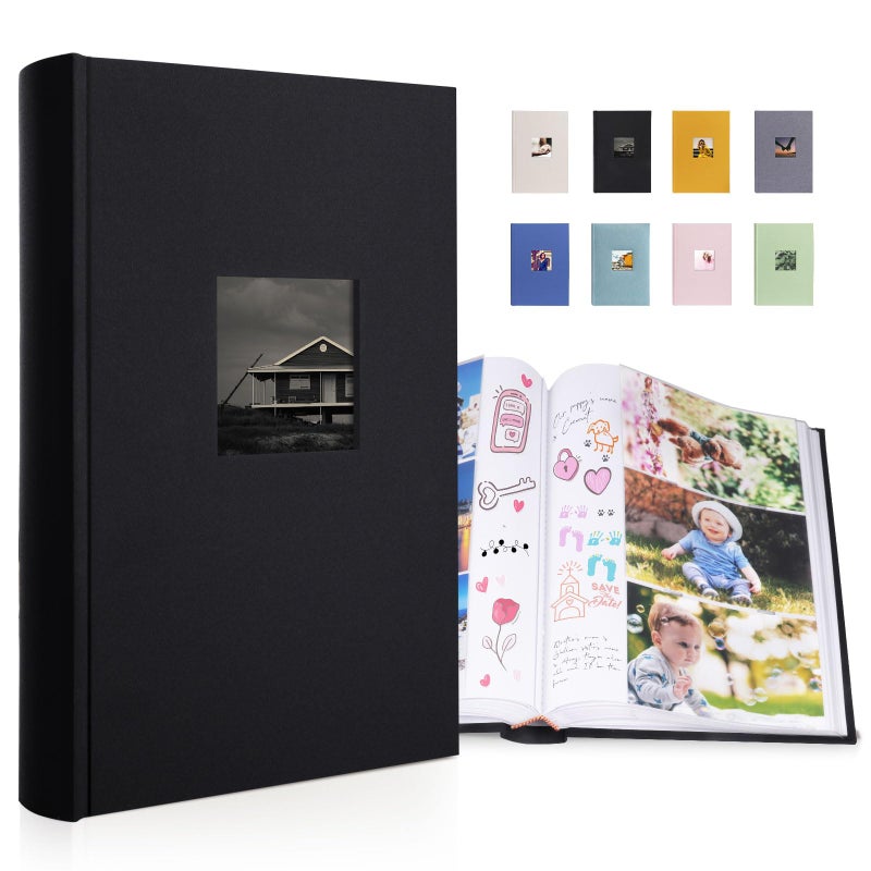 1DOT2 Luxury Fabric Photo Album 4x6 With Writing Space Acid Free Pockets Holds 300 Photos with Memo  3 Per Pages Photobook Album for Wedding Vacation Family Black - Image 1